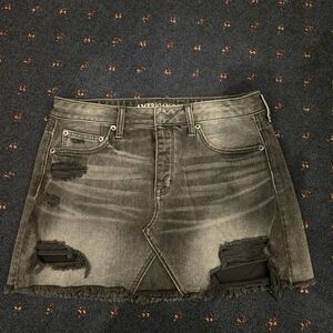 American Eagle Outfitters Distressed Black Denim Skirt, Size 10